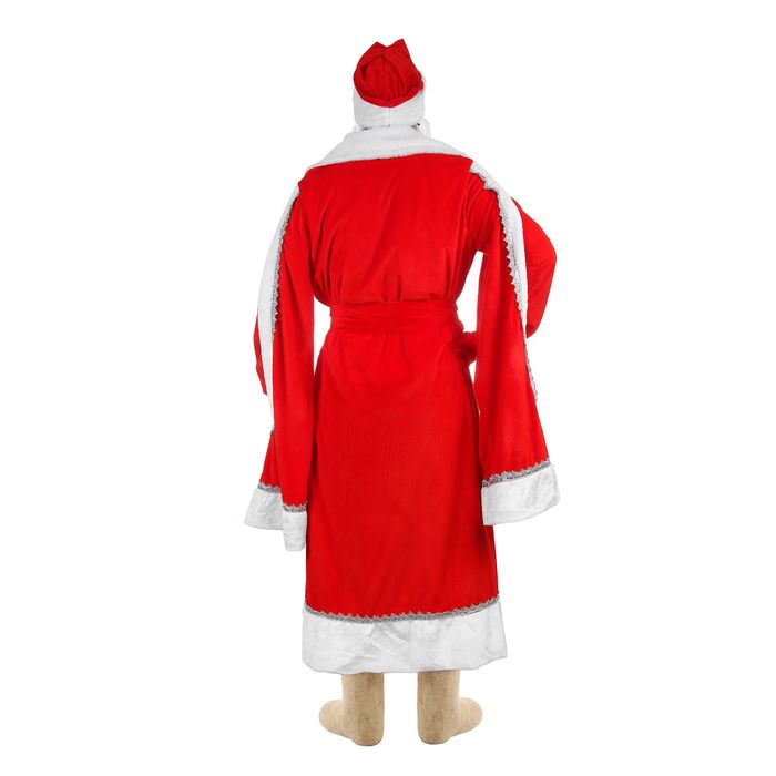 Карнавальный костюм «Дед Мороз», боярская шуба с узором, шапка, варежки, борода, р. 48–50 - фото 1908320697