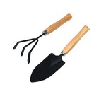 Набор садового инструмента, 2 предмета: рыхлитель, совок, длина 26 см, деревянные ручки - Фото 1