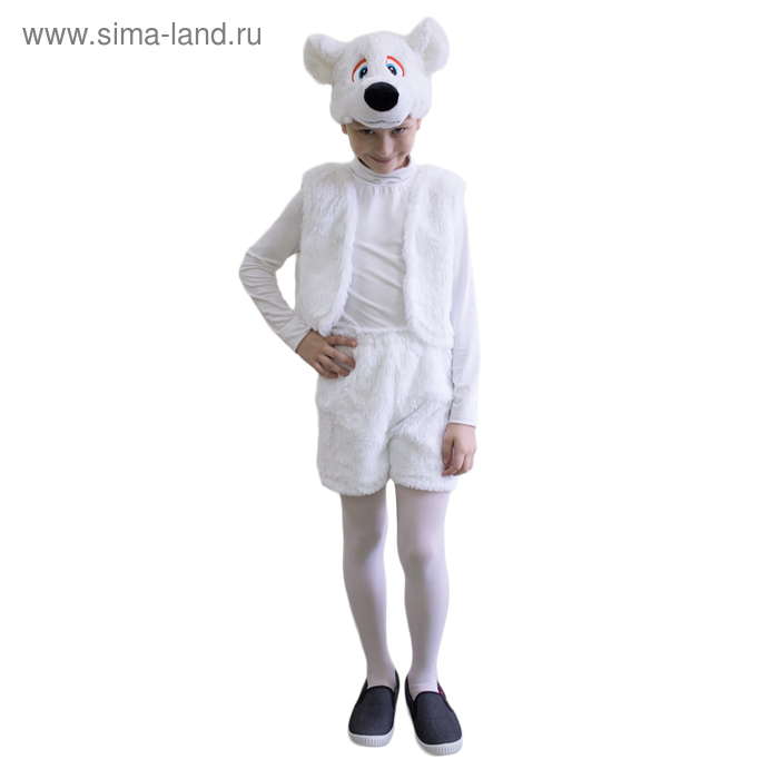 Карнавальный костюм «Белый медвежонок», шапочка, жилет, шорты, рост 122-128 см - Фото 1