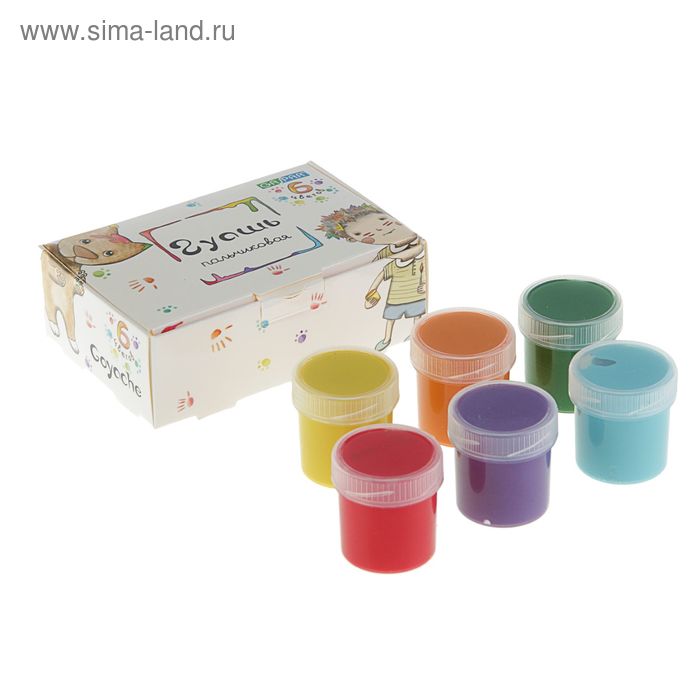 Гуашь пальчиковая 6 цветов по 20 мл, GASPAR, карамельная - Фото 1