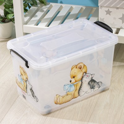 Контейнер для хранения «Мишка и котёнок», 35 л, 50.5×31.5×28 см, на колёсиках, прозрачный