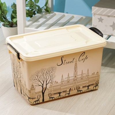 Контейнер для хранения с крышкой «Уличное кафе», 35 л, 50×31×28 см, на колёсиках, слоновая кость