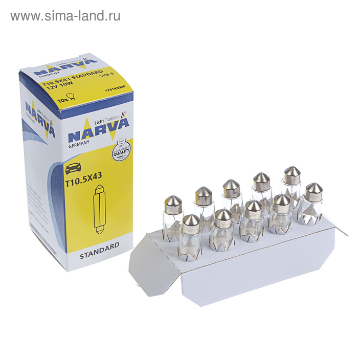 Лампа автомобильная Narva Festoon lamps, Fest T10,5, 12 В, 10 Вт, (SV8,5-41/11) - Фото 1