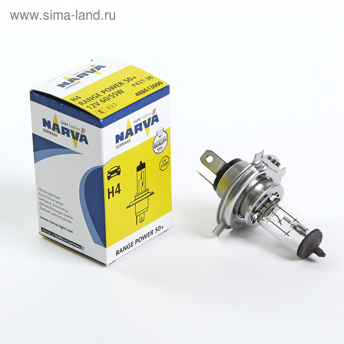 Лампа автомобильная Narva Range Power 50+, H4, 12 В, 60/55 Вт, (P43t) RP50 - Фото 1