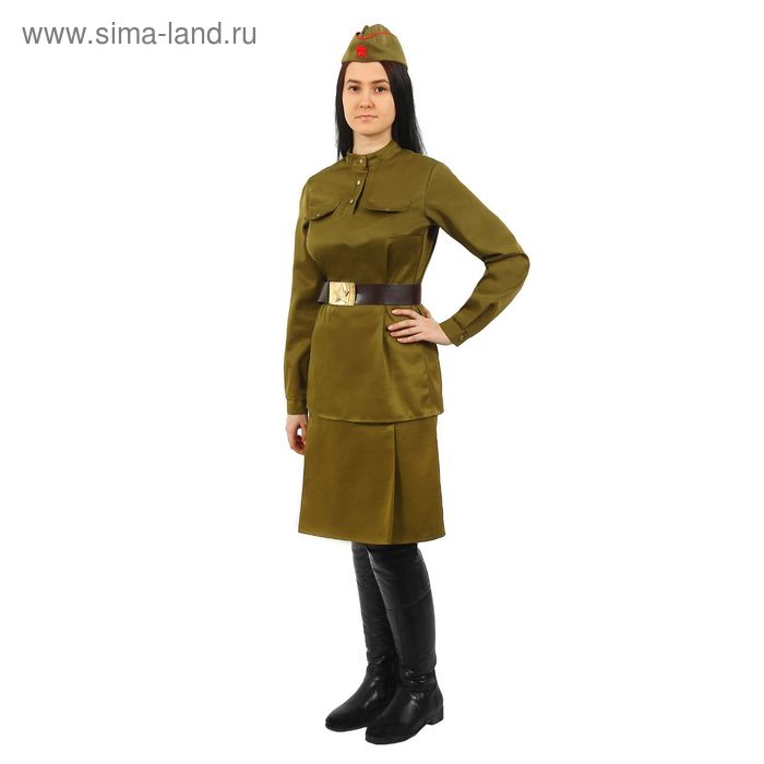 Костюм женский «Военный», гимнастёрка, юбка, ремень, пилотка, размер 100-108-164 - Фото 1