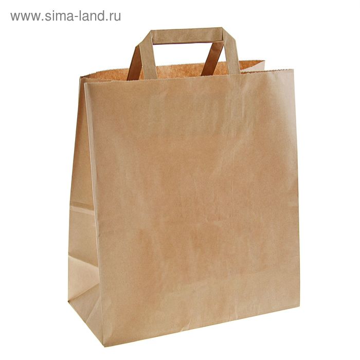 Пакет крафт без печати, плоская ручка 24×14×28 см - Фото 1
