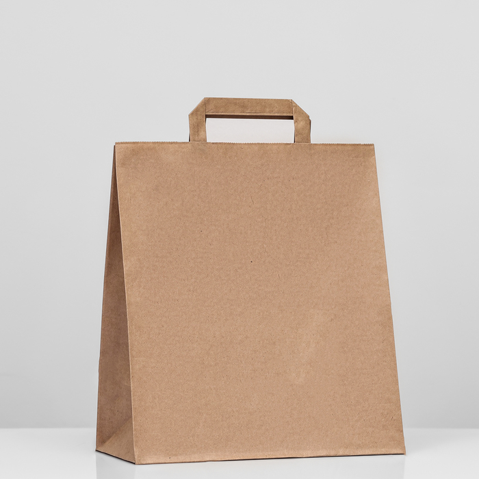 Пакет крафт без печати, плоская ручка 28×15×32 см - Фото 1