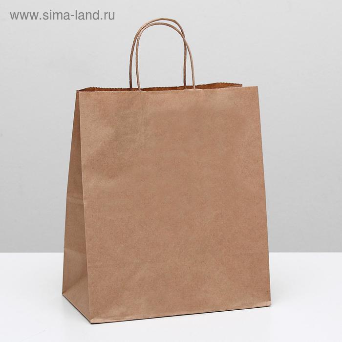 Пакет крафт без печати, круглая ручка 24×14×28 см - Фото 1