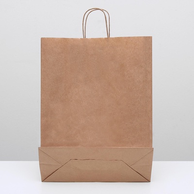 Пакет крафт без печати, круглая ручка 35×15×42 см