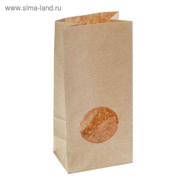 Пакет крафт бумажный фасовочный, однослойный, с окном, прямоугольное дно 12(7) × 8×25 см - Фото 1