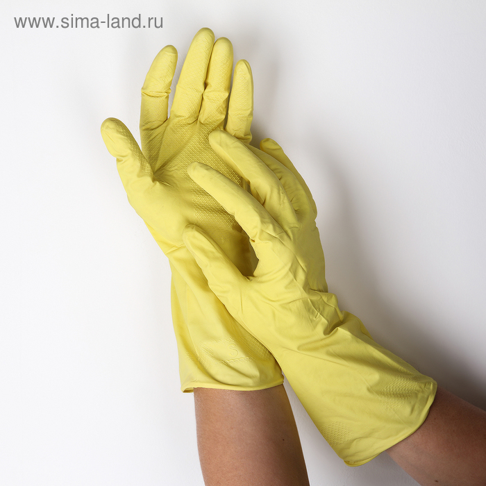 Перчатки резиновые, с внутренним х/б напылением, размер L, 30 гр, цвет жёлтый - Фото 1