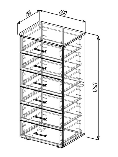 Комод напольный для хранения «Клик Мебель» №5, 600×450×1250 мм, цвет тёмно - серый