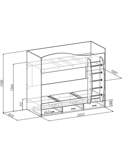 Кровать двухъярусная «Клик Мебель», с ящиками, 2030×1090×1700 мм, цвет тёмно - серый/дуб вотан