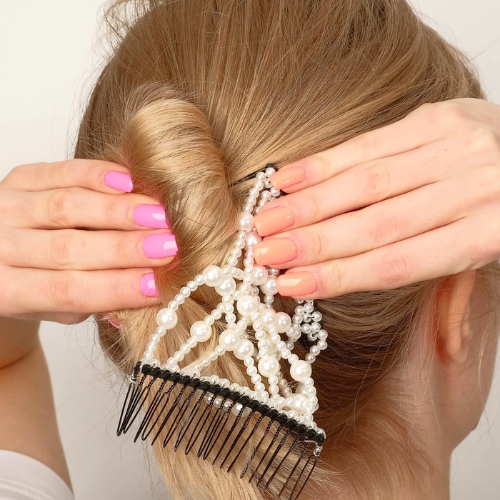 Зажим для волос «Жемчужная сетка», крупная бусина, белый