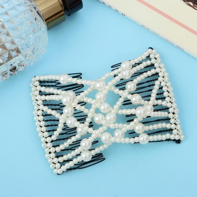 Зажим для волос «Жемчужная сетка», крупная бусина, белый