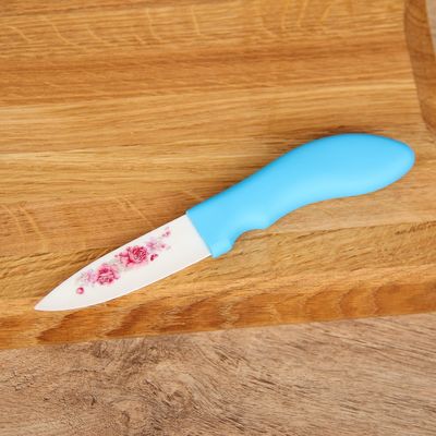 Нож кухонный керамический "Розы" лезвие 8 см, цвета МИКС