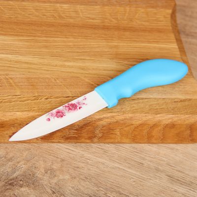 Нож кухонный керамический "Розы" лезвие 9,5 см, цвета МИКС