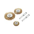 Набор щеток металлических для дрели ТУНДРА, плоские 25-38-50 мм, 3 шт. + 2 шпильки - Фото 3