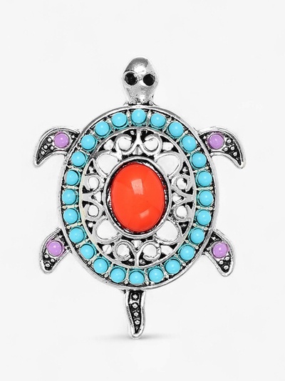 Брошь этника «Черепашка», цветная в серебре