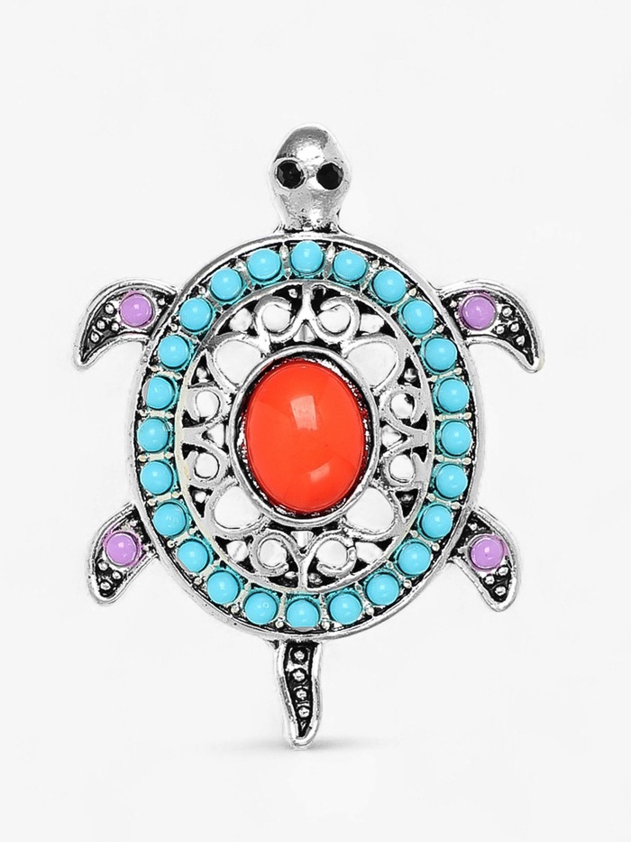 Брошь этника «Черепашка», цветная в серебре - Фото 1
