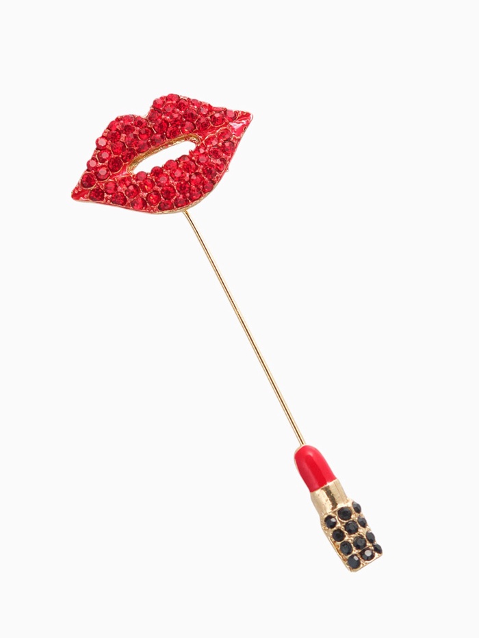 Булавка «Губы с помадой», 8 см, красно-чёрная в золоте - Фото 1