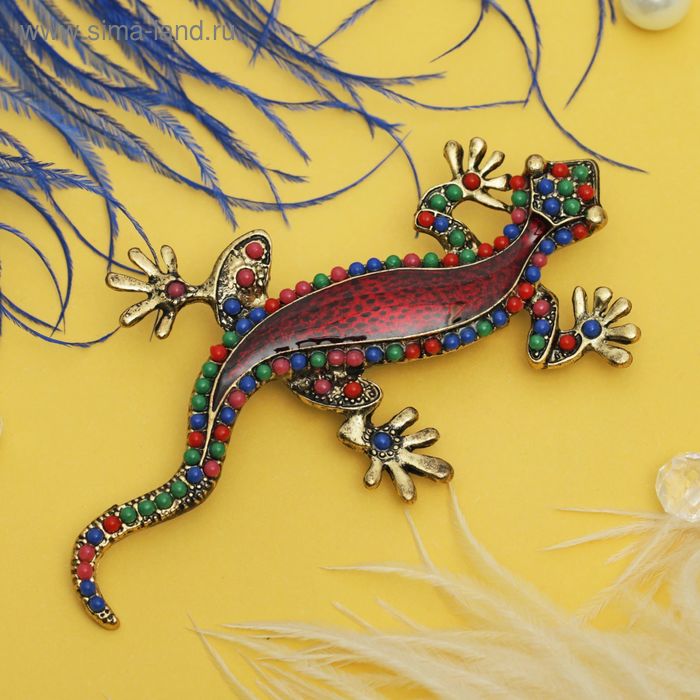 Брошь «Ящер тропический», цветная в черненом золоте - Фото 1