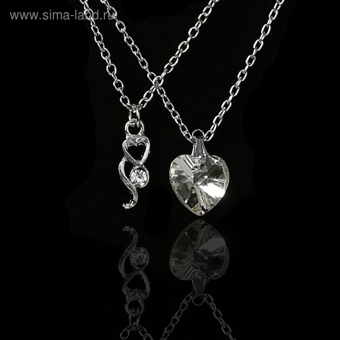 Кулон "Сердце" влюблённость, две цепочки, цвет белый в серебре - Фото 1