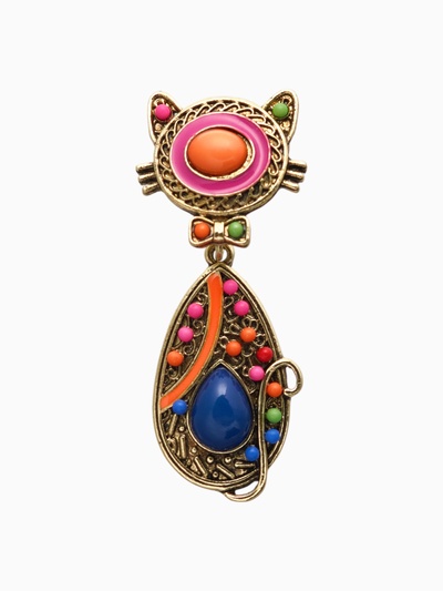 Брошь этника «Кошка радужная», цветная в чернёном золоте