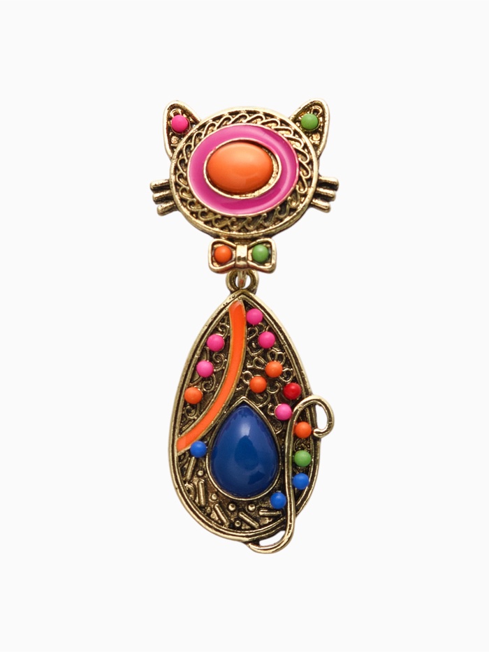 Брошь этника «Кошка радужная», цветная в чернёном золоте - Фото 1