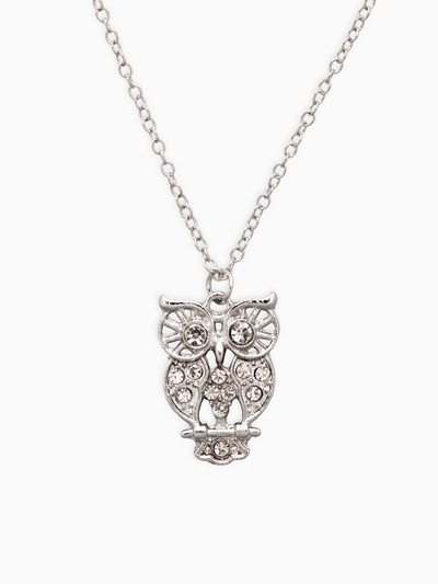 Кулон «Ажурная сова», белый в серебре, 45 см
