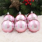 Набор шаров пластик d-7 см, 6 шт "Ёлочки" - Фото 1