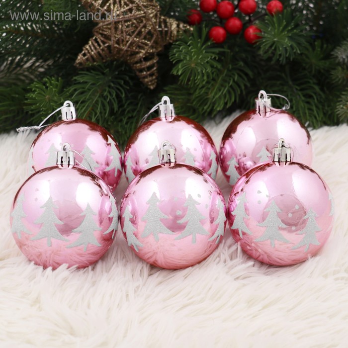 Набор шаров пластик d-7 см, 6 шт "Ёлочки" - Фото 1