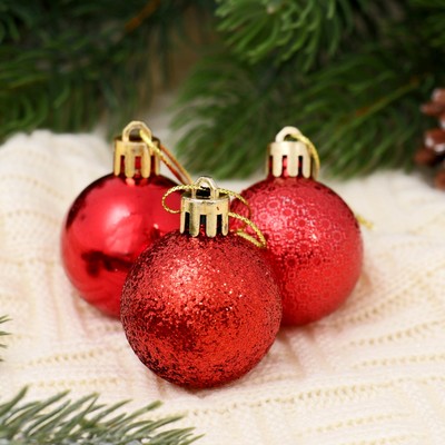 Ёлочные игрушки «Анданте», шары новогодние, d=4 см, набор 12 шт., красный
