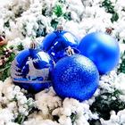 Набор шаров пластик d-8 см, 6 шт "Гордый олень" синий - фото 3121665