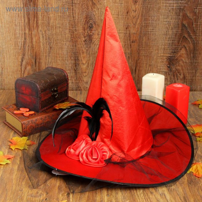 Карнавальная шляпа «Ведьмочка», с фатой, цвет красный - Фото 1