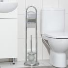 Ёршик для унитаза с подставкой напольный, 22×22×82 см, с держателем для туалетной бумаги, цвет хром - фото 2049059