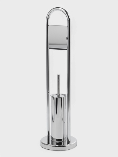 Ёршик для унитаза с подставкой напольный, 22×22×82 см, с держателем для туалетной бумаги, хром