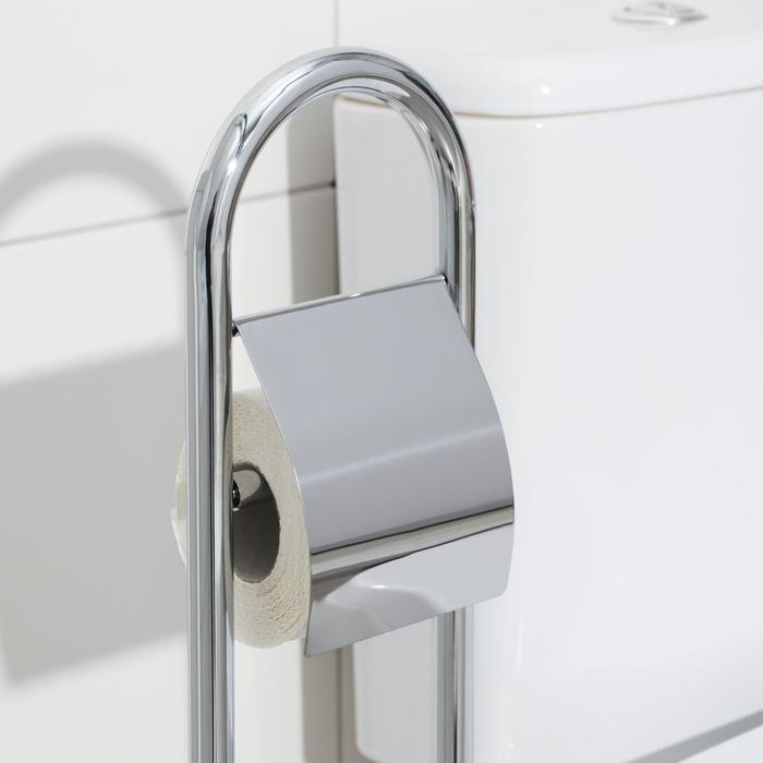Ёршик для унитаза с подставкой напольный, 22×22×82 см, с держателем для туалетной бумаги, цвет хром - фото 1898065387