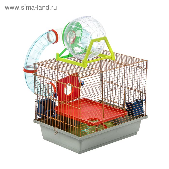 Клетка для грызунов двухъярусная с лабиринтом и колесом, 39 x 29 х 33 см, микс цветов - Фото 1