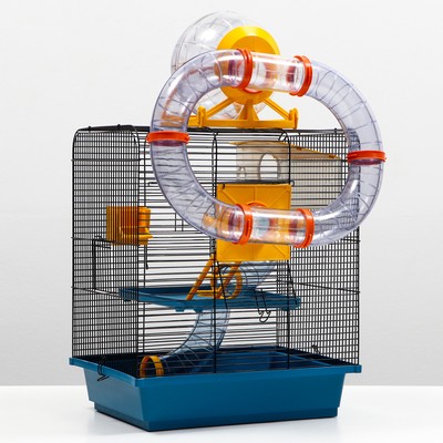 Клетка для грызунов, 39×29×64 см, трехярусная, с лабиринтом и колесом, цвет МИКС