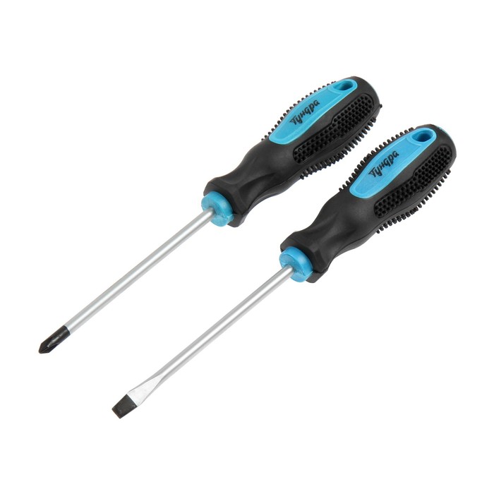 Набор отверток ТУНДРА, сатин, магнит, двухкомпонентные рукоятки, PH1 и SL5×100 мм, 2 шт. - Фото 1