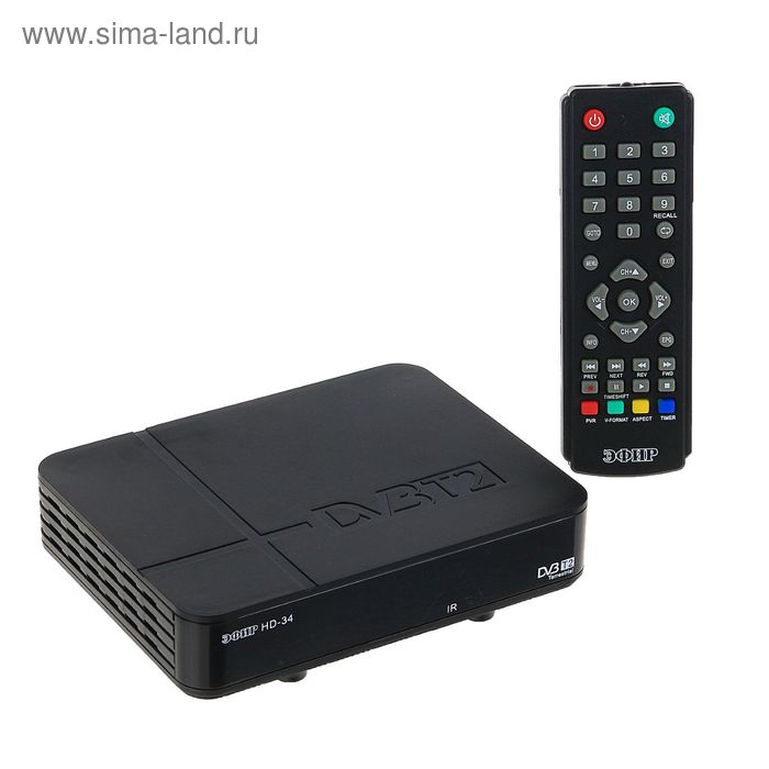 Приставка для цифрового ТВ "Эфир" HD-34, FullHD, DVB-T2, дисплей, HDMI, RCA, USB, черная - Фото 1