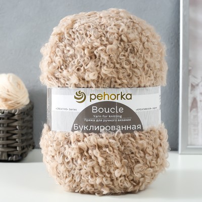 Пряжа для вязания спицами, крючком «Пехорский текстиль. Буклированная», 30% мохер, 20% шерсть, 50% акрил, 220 м/200 г, (03 св. бежевый)