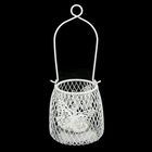 Подсвечник металл 1 свеча "Корзинка в сеточку с бабочками" белый 8х9х9 см - Фото 1