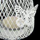 Подсвечник металл 1 свеча "Корзинка в сеточку с бабочками" белый 8х9х9 см - Фото 2