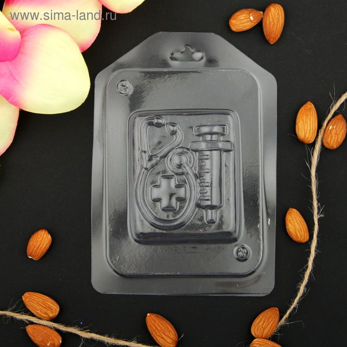 Пластиковая форма для мыла "Шприц и стетоскоп" р-р готового мыла 7х6 см - Фото 1