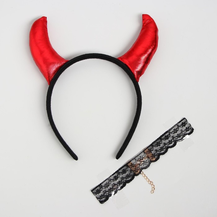 Карнавальный костюм чёртика «Дьявол во плоти», чокер, рожки - фото 1905414749