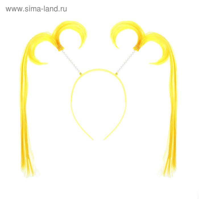 Карнавальный ободок «Хвостики», длинные, цвет жёлтый - Фото 1