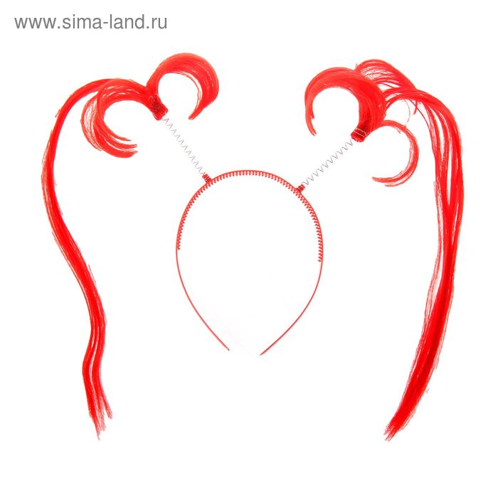 Карнавальный ободок «Хвостики», длинные, цвет красный - Фото 1