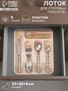 Лоток для столовых приборов в ящик, 5 секций, 33×26 см, пластик, МИКС - Фото 1